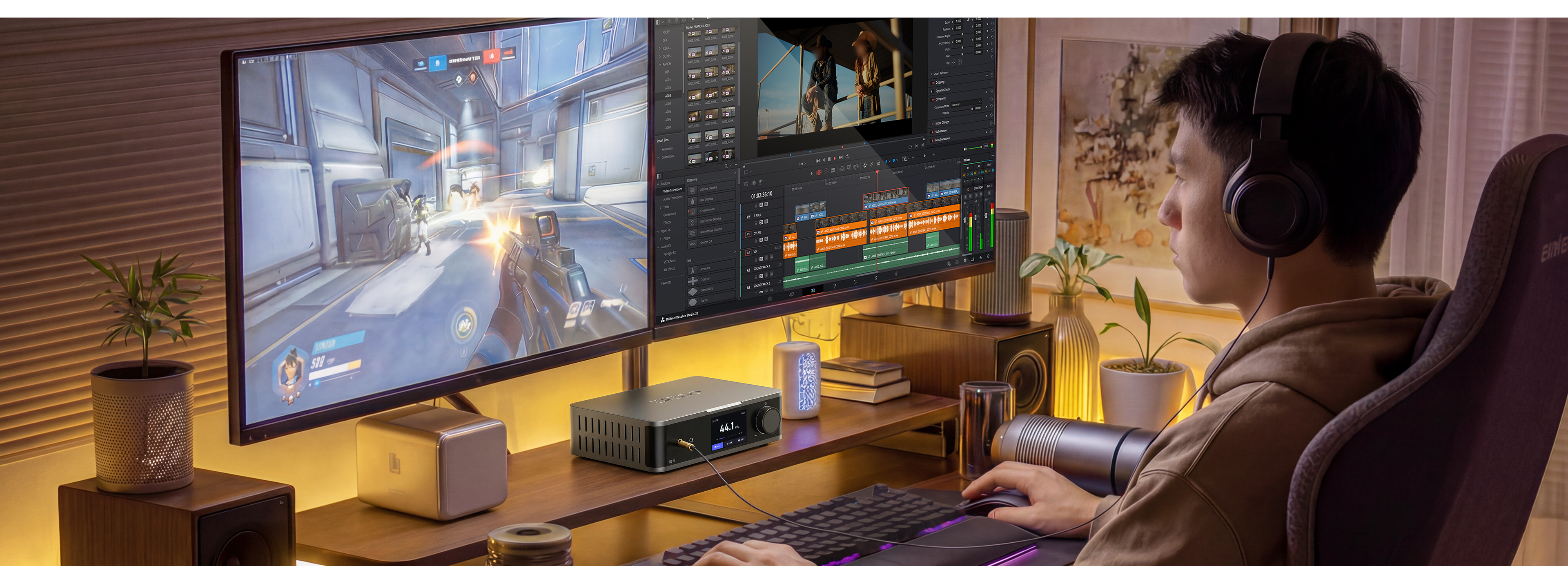 DAC70 in a desktop gaming and production setup