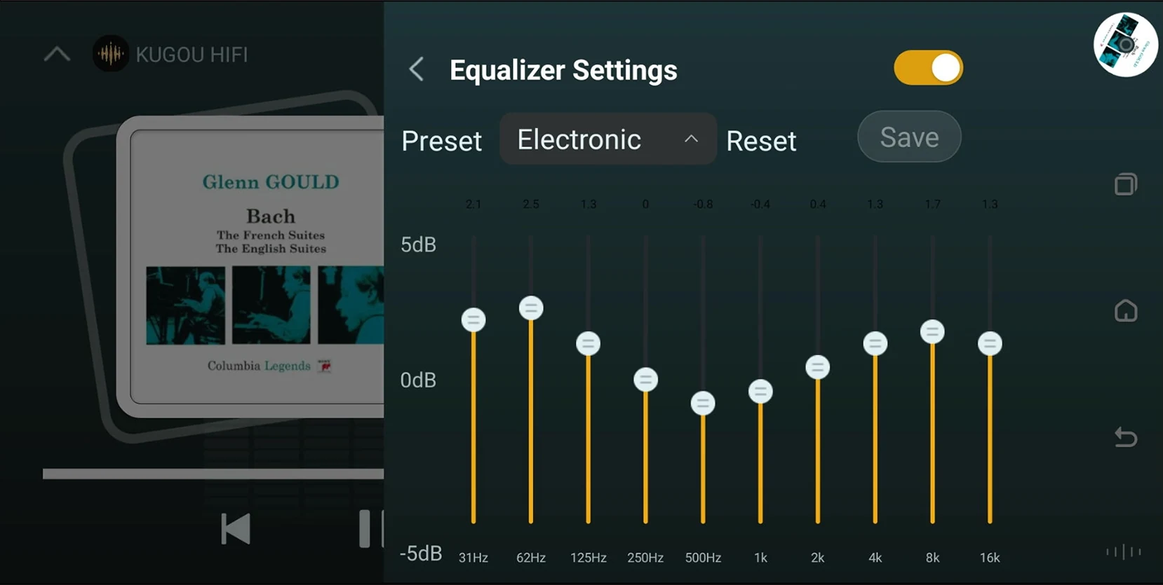 PureOS professional multi-band equalizer interface
