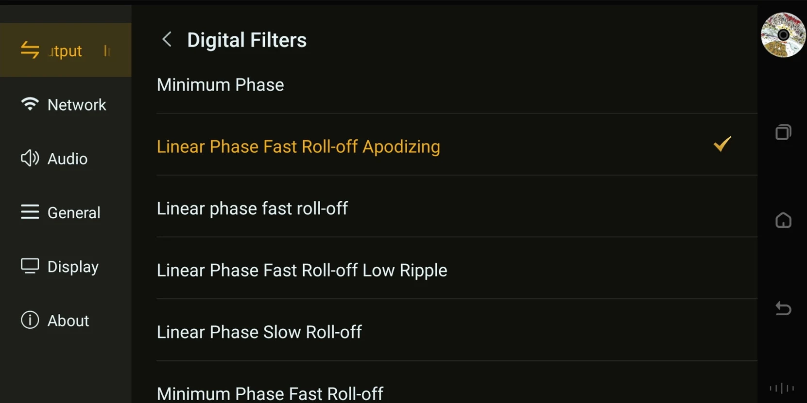PureOS digital filter selection