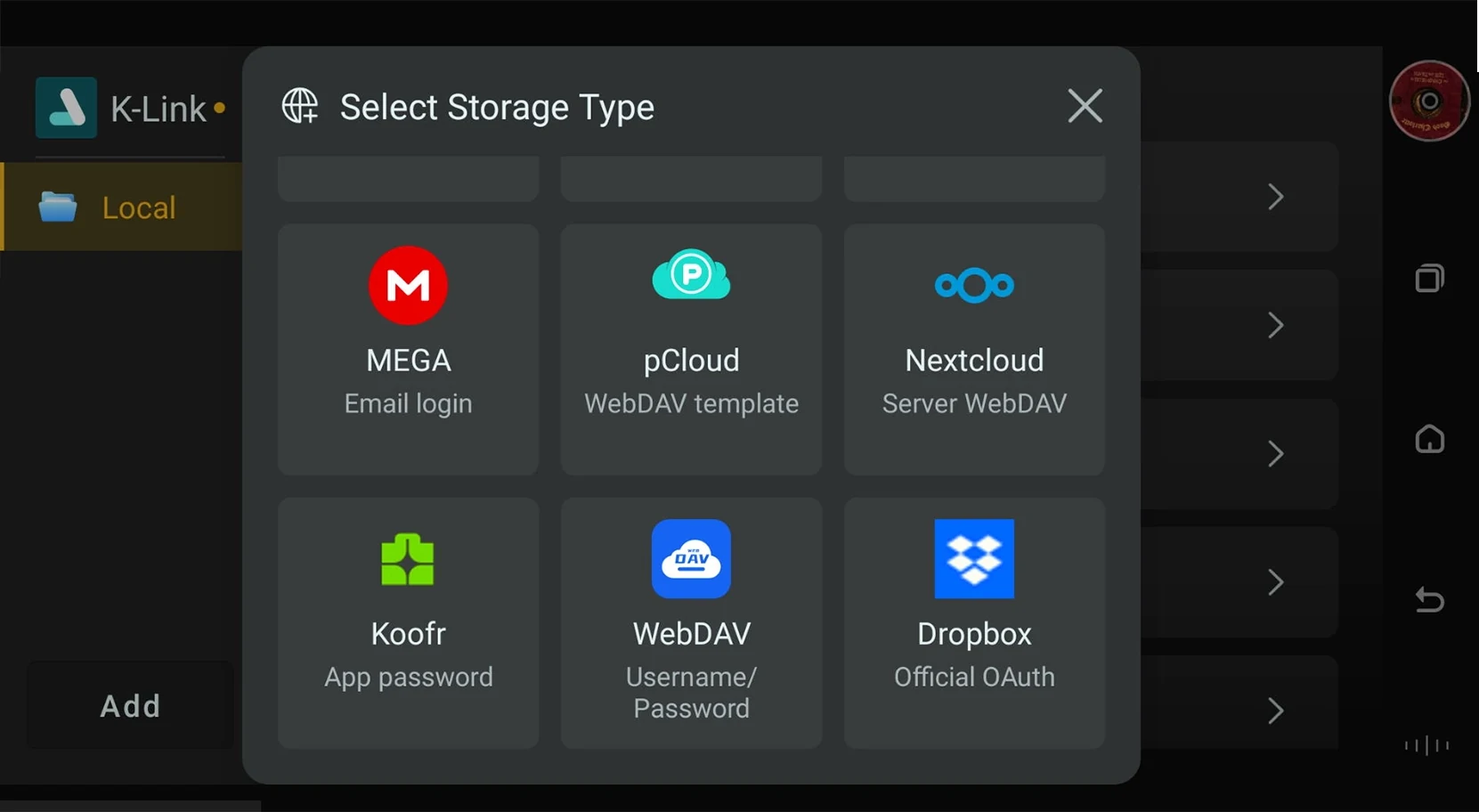 PureOS cloud storage selection