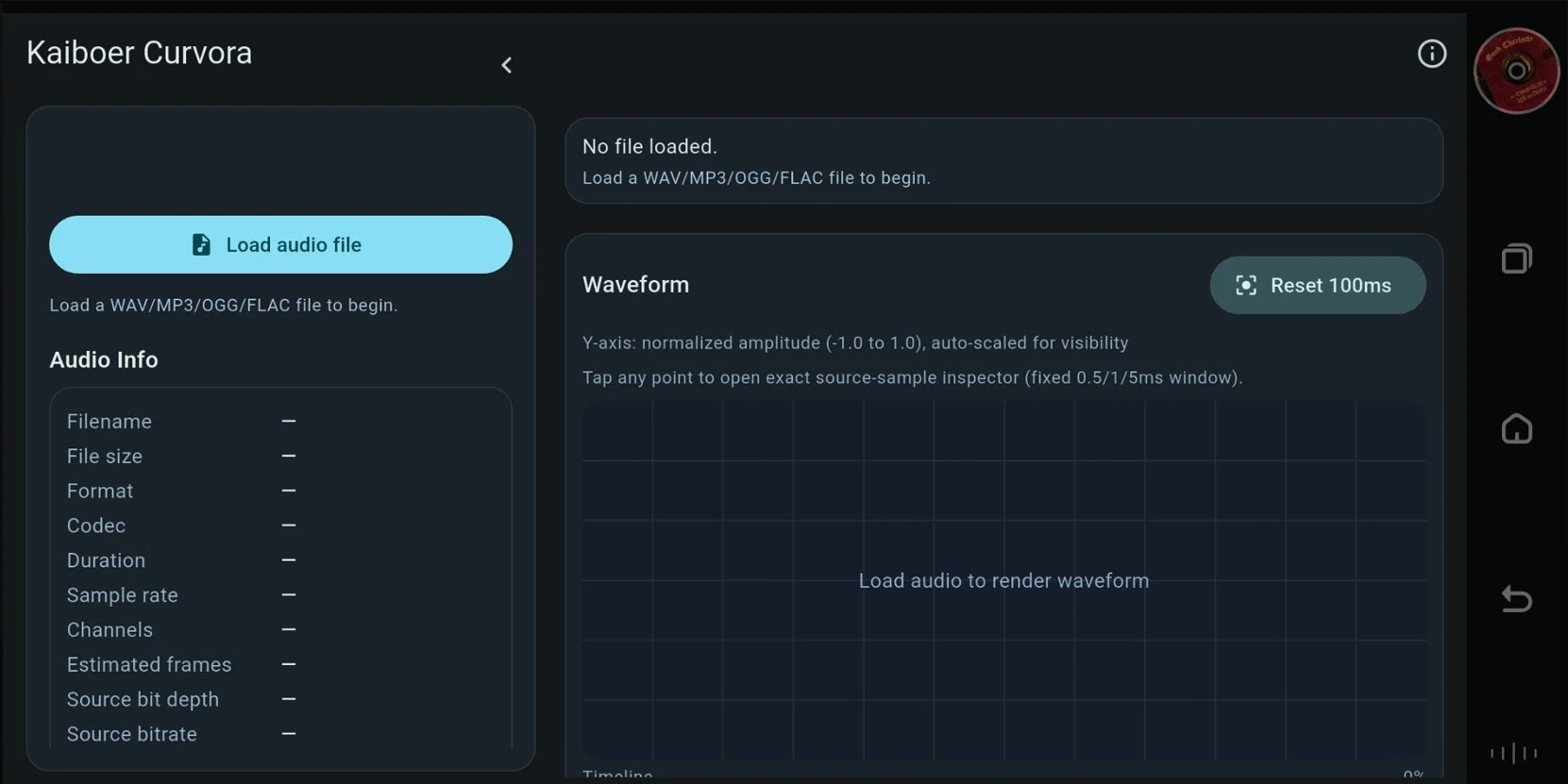 Curvora audio analysis interface in PureOS